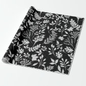 Elegant Silver Glitter Foliage Black Design Hoesje Cadeaupapier (Uitgerold)