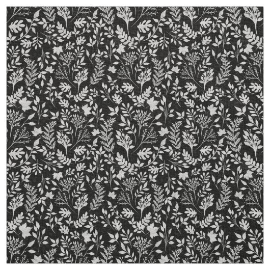 Elegant Silver Glitter Foliage Black Design Stof (Swatch)