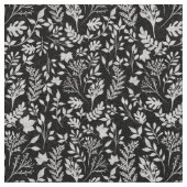 Elegant Silver Glitter Foliage Black Design Stof (Close Up)