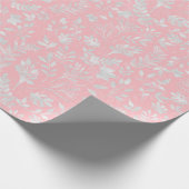 Elegant Silver Glitter Foliage Pink Design Cadeaupapier (Hoek)