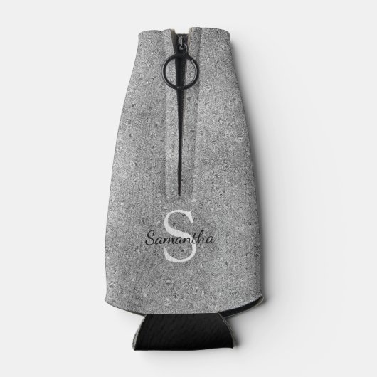 Elegant Silver Glitter Folie Sparkle Monogram Flesjeskoeler (Achterkant)