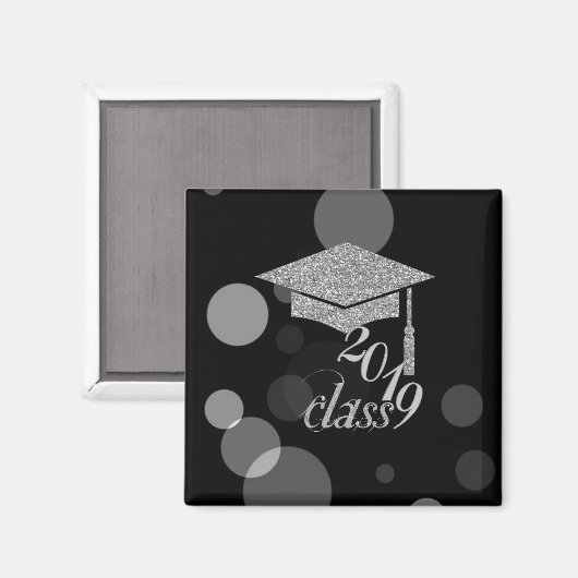 Elegant Silver Glitter Graduation Cap, Klasse 2019 Magneet (Voorkant / Achterkant)