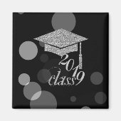 Elegant Silver Glitter Graduation Cap, Klasse 2019 Magneet (Voorkant)