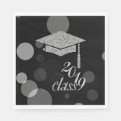 Elegant Silver Glitter Graduation Cap, Klasse 2019 Servet (Voorkant)