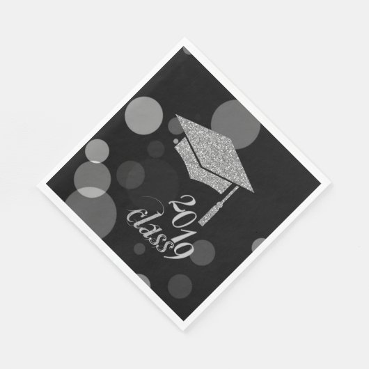 Elegant Silver Glitter Graduation Cap, Klasse 2019 Servet (Hoek)