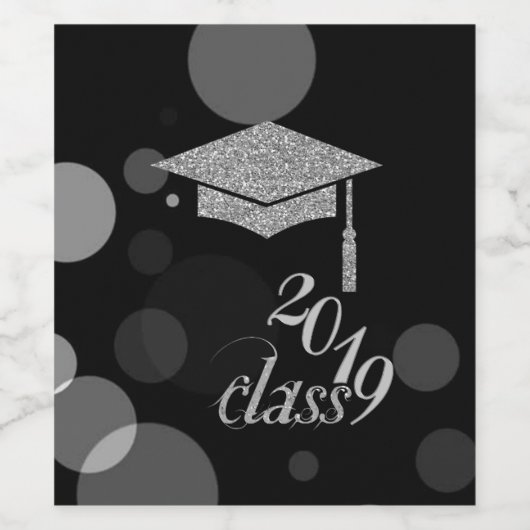 Elegant Silver Glitter Graduation Cap, Klasse 2019 Wijn Etiket (Enkel label)