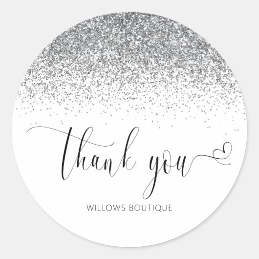 Elegant Silver Glitter Hartelijk dank Ronde Sticker (Voorkant)
