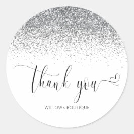 Elegant Silver Glitter Hartelijk dank Ronde Sticker