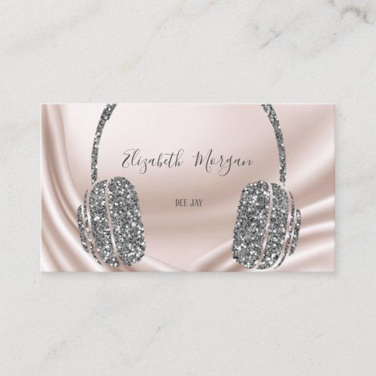 Elegant Silver Glitter Headphone DJ Visitekaartje (Voorkant)