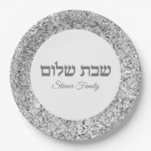 Elegant Silver Glitter Hebrew Shabbat Shalom Papieren Bordje (Voorkant)