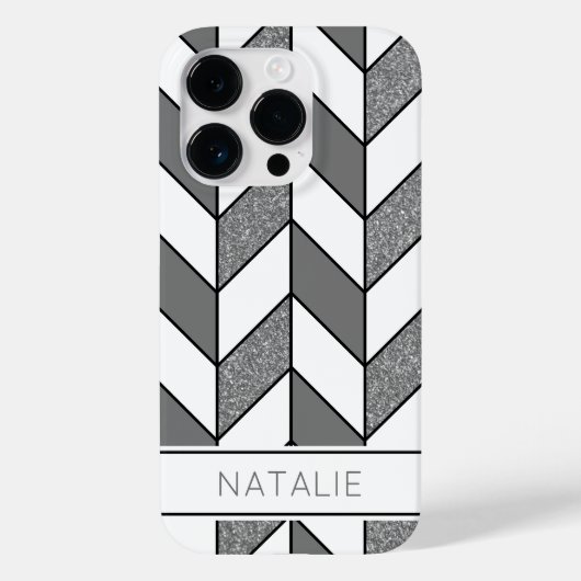 Elegant Silver Glitter Herringbone Chevron Pattern Case-Mate iPhone Case (Achterkant)