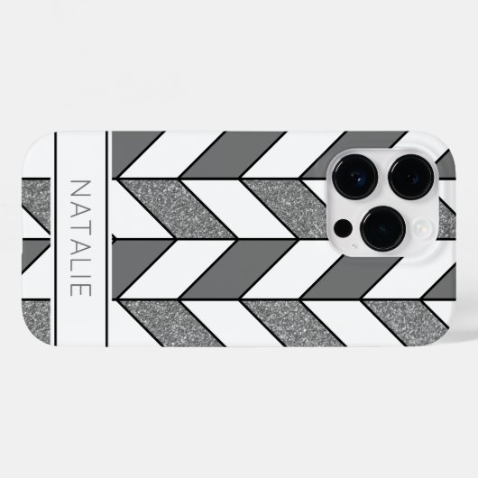 Elegant Silver Glitter Herringbone Chevron Pattern Case-Mate iPhone Case (Achterkant (horizontaal))