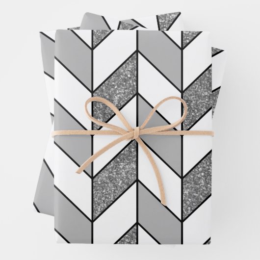 Elegant Silver Glitter Herringbone Chevron Pattern Inpakpapier Vel (In situ)