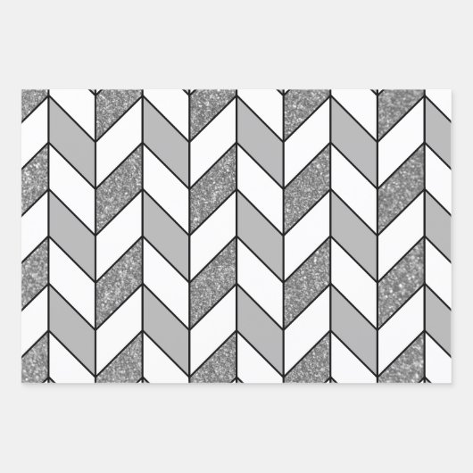 Elegant Silver Glitter Herringbone Chevron Pattern Inpakpapier Vel (Voorkant 3)