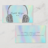 Elegant Silver Glitter-hoofdtelefoonholografisch Visitekaartje (Voorkant / Achterkant)