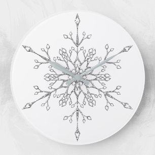 Elegant Silver Glitter Kerstmis Snowflake Holiday Grote Klok