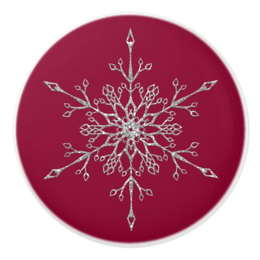 Elegant Silver Glitter Kerstmis Snowflake Red Keramische Knop (Voorkant)
