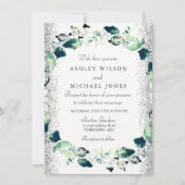 Elegant Silver Glitter Leaf Wreath Wedding Invite Kaart (Voorkant)