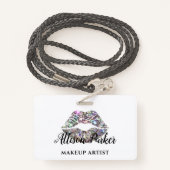 Elegant Silver Glitter Lips Makeup Artist Badge (Achterkant met draagriem)