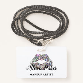 Elegant Silver Glitter Lips Makeup Artist Badge