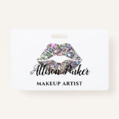 Elegant Silver Glitter Lips Makeup Artist Badge (Voorkant)
