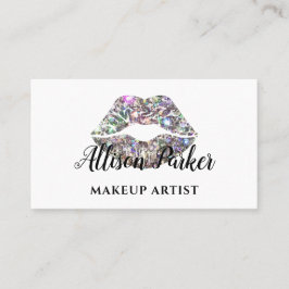 Elegant Silver Glitter Lips Makeup Artist Visitekaartje