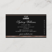 Elegant Silver Glitter Logo Black Roos Gold Border Visitekaartje (Achterkant)