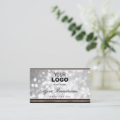 Elegant Silver Glitter Logo Black Roos Gold Border Visitekaartje (Staand voorkant)