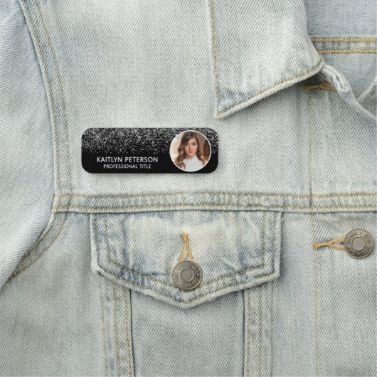Elegant Silver Glitter Magnetic Employee Photo Naamplaatje (In situ)