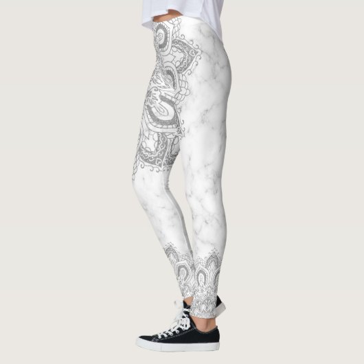 Elegant Silver Glitter Mandala Marble Leggings (Links)