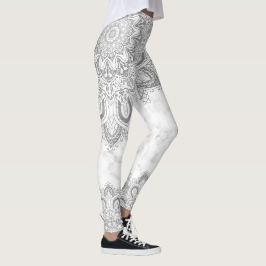 Elegant Silver Glitter Mandala Marble Leggings (Rechts)