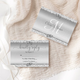 Elegant Silver Glitter Monogram Weddenschap RSVP Kaartje
