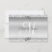 Elegant Silver Glitter Monogram Weddenschap RSVP Kaartje (Achterkant)