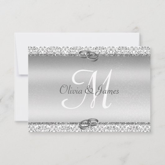 Elegant Silver Glitter Monogram Weddenschap RSVP Kaartje (Achterkant)