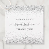 Elegant Silver Glitter Naam Sweet Sixteen Bedankt Bedankjes Labels (Voorkant)