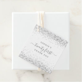 Elegant Silver Glitter Name 21e Dank u Bedankjes Labels