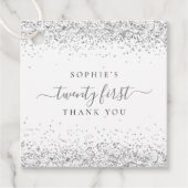 Elegant Silver Glitter Name 21e Dank u Bedankjes Labels (Voorkant)