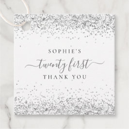 Elegant Silver Glitter Name 21e Dank u Bedankjes Labels