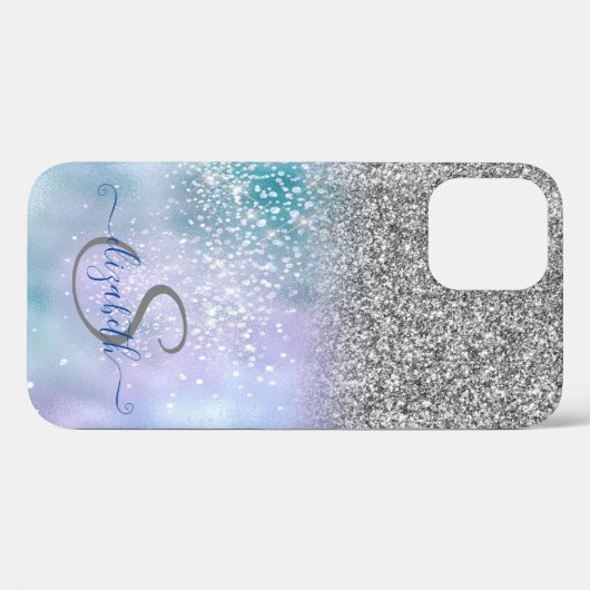 Elegant Silver Glitter Ombre, Diamonds Monogram Case-Mate iPhone Case (Achterkant (horizontaal))