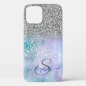 Elegant Silver Glitter Ombre, Diamonds Monogram Case-Mate iPhone Case (Achterkant)