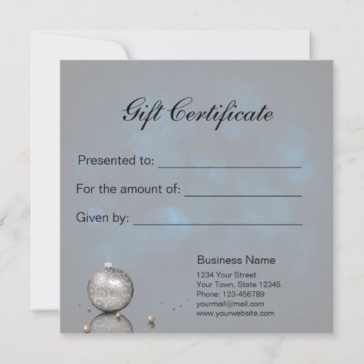 Elegant Silver Glitter Ornament Cadeaubon (Achterkant)