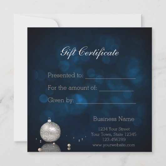 Elegant Silver Glitter Ornament - Cadeaubon (Achterkant)