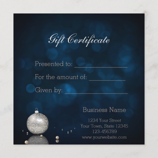 Elegant Silver Glitter Ornament - Cadeaubon (Achterkant)