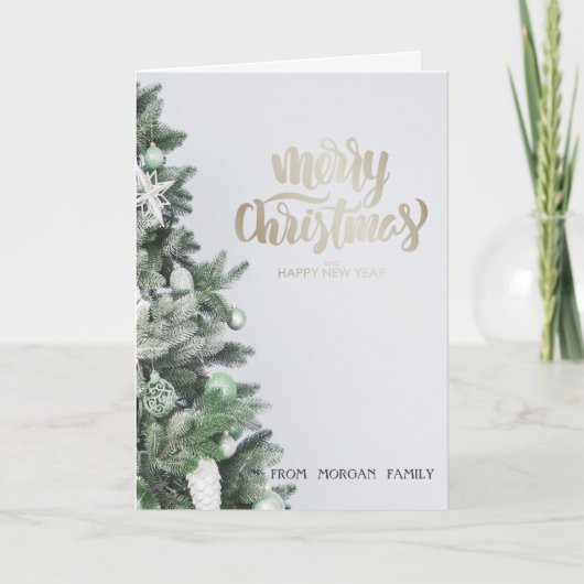 Elegant Silver Glitter-Ornamenten voor kerstbomen Feestdagen Kaart (Voorkant)