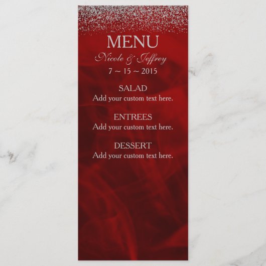 Elegant Silver Glitter over het menu Rood huwelijk (Voorkant)