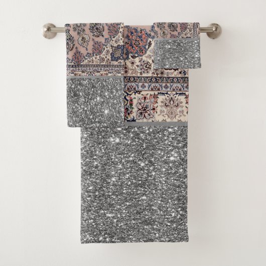 Elegant Silver Glitter Persian Carpet Bad Handdoek (Insitu)