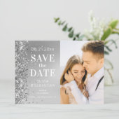 Elegant Silver Glitter Photo Weddenschap Save the Date (Staand voorkant)