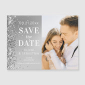 Elegant Silver Glitter Photo Weddenschap Save the  Magnetische Uitnodiging (Voorkant)