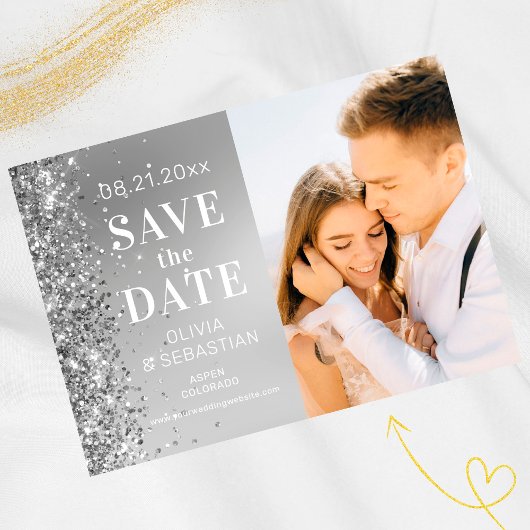 Elegant Silver Glitter Photo Weddenschap Save the  Save The Date