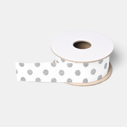Elegant Silver Glitter Polka Dots Pattern Grosgrain Lint (Spoel)